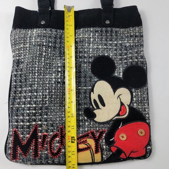 Disneyland Embroidered Mickey Mouse Black Tweed Tote Bag Book Bag - Picture 8 of 11